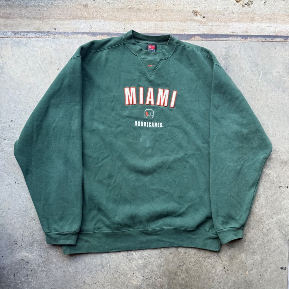 Vintage Nike Team Miami Hurricanes Sweatshirt Green Center Swoosh Mens Large